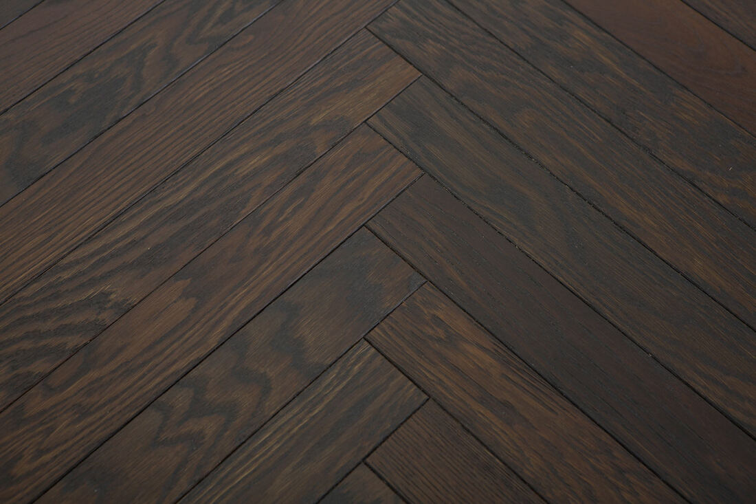 deep smoked oak herringbone parquet flooring