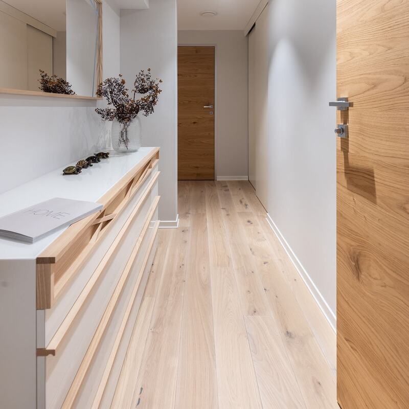 Engineered oak wood flooring in minimalist interior