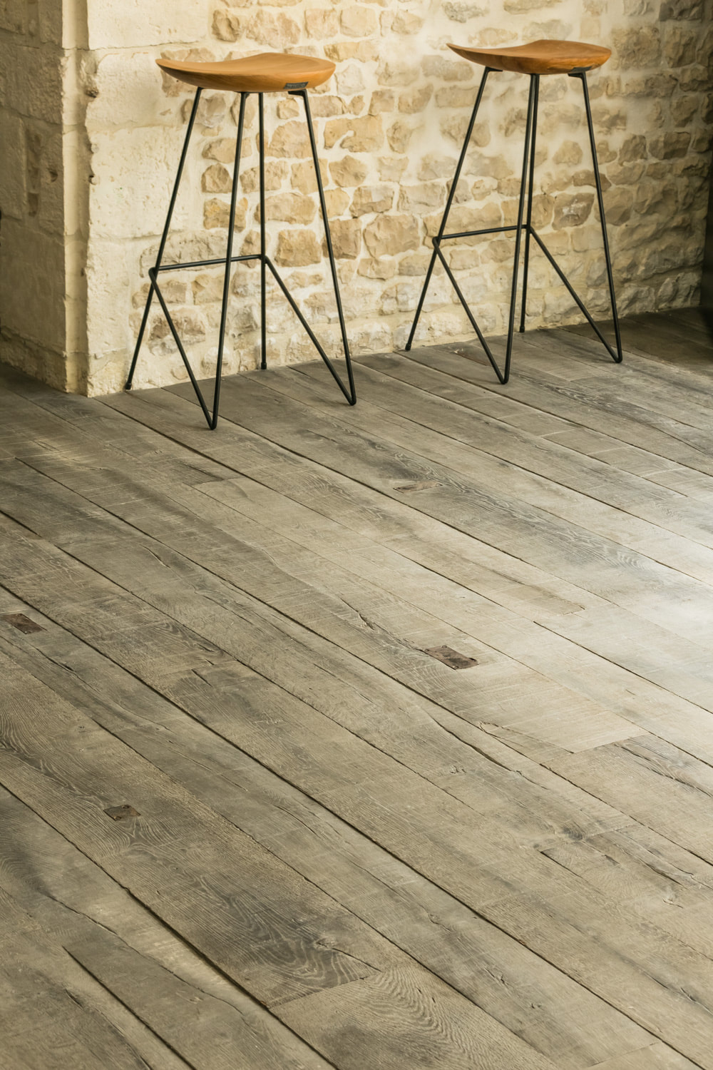 Old grey French oak wood flooring 