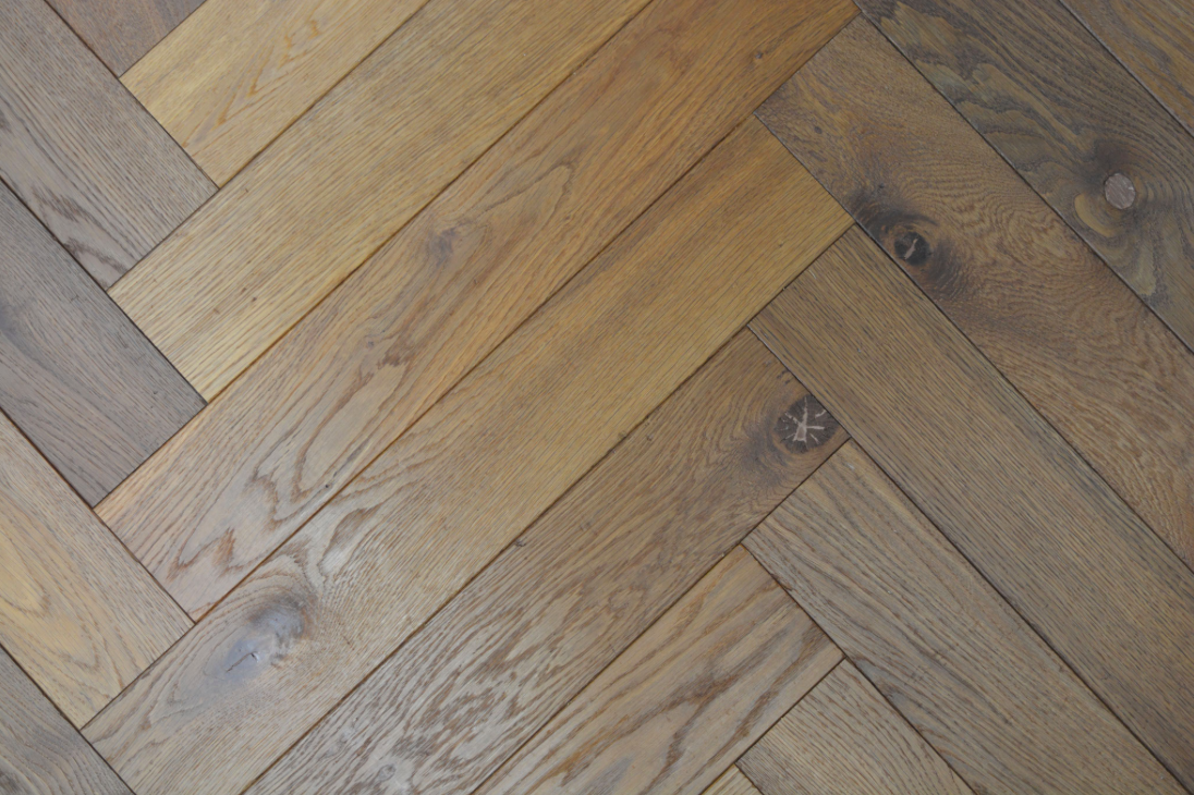 Smoked oak herringbone parquet flooring