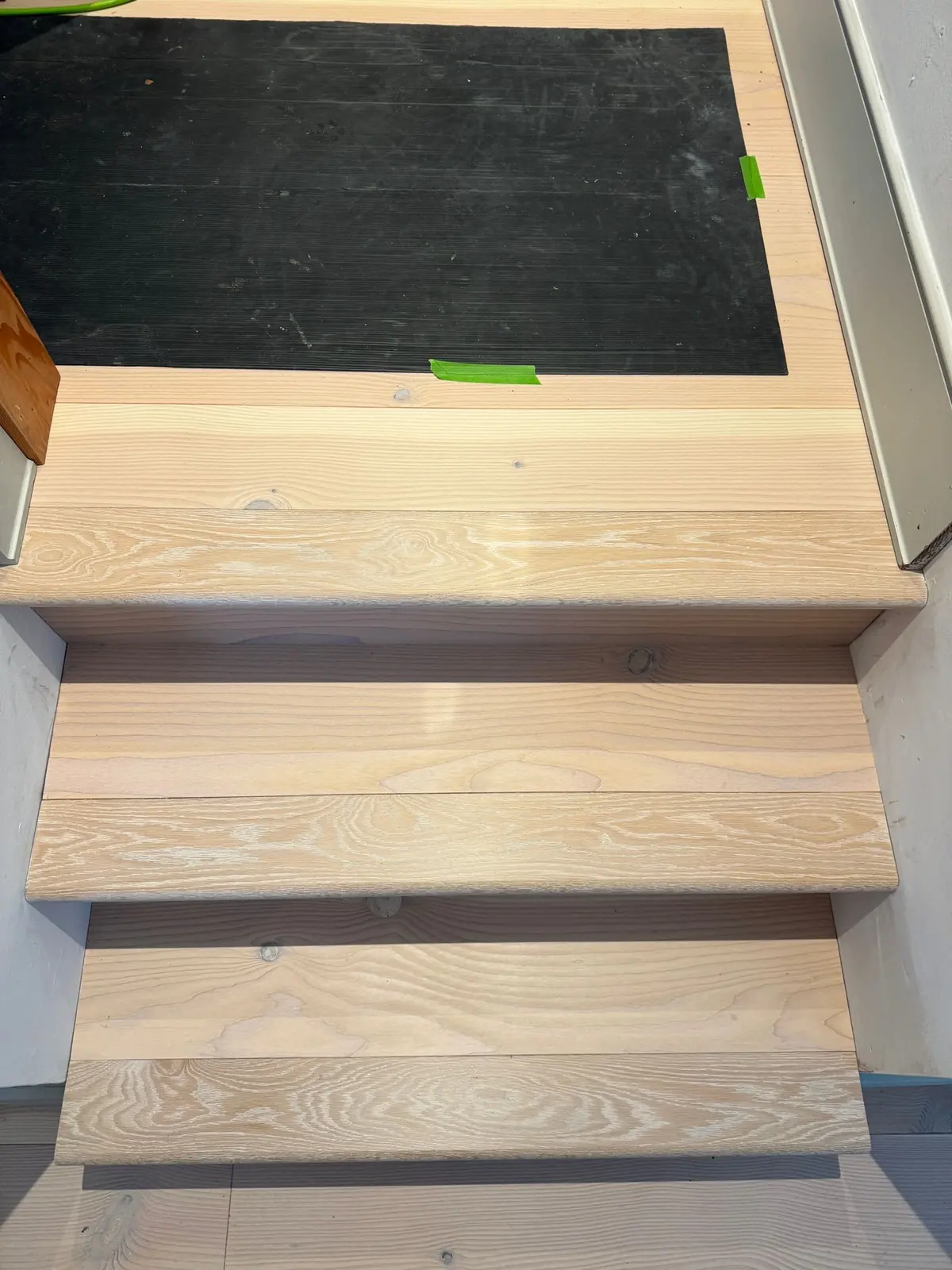 Douglas fir stair treads and bespoke nosings seen from above