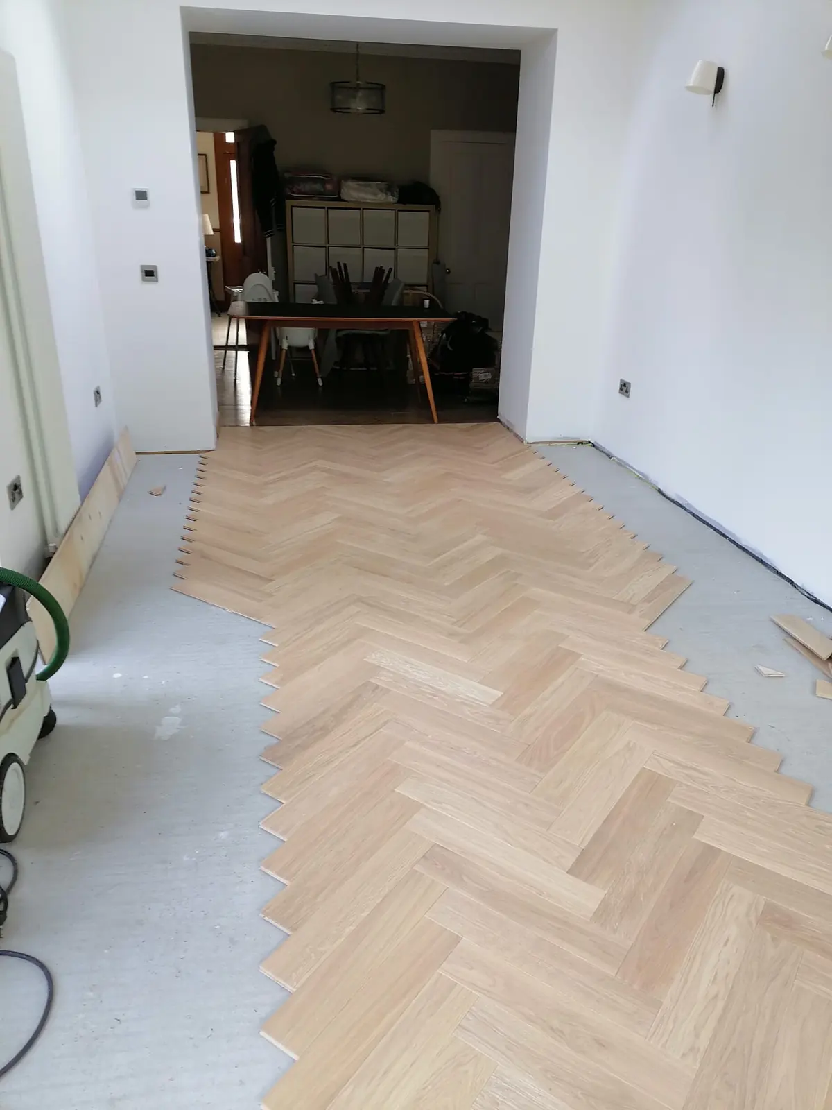 First Ice Cream herringbone blocks dry-laid on the screed to check the set-out