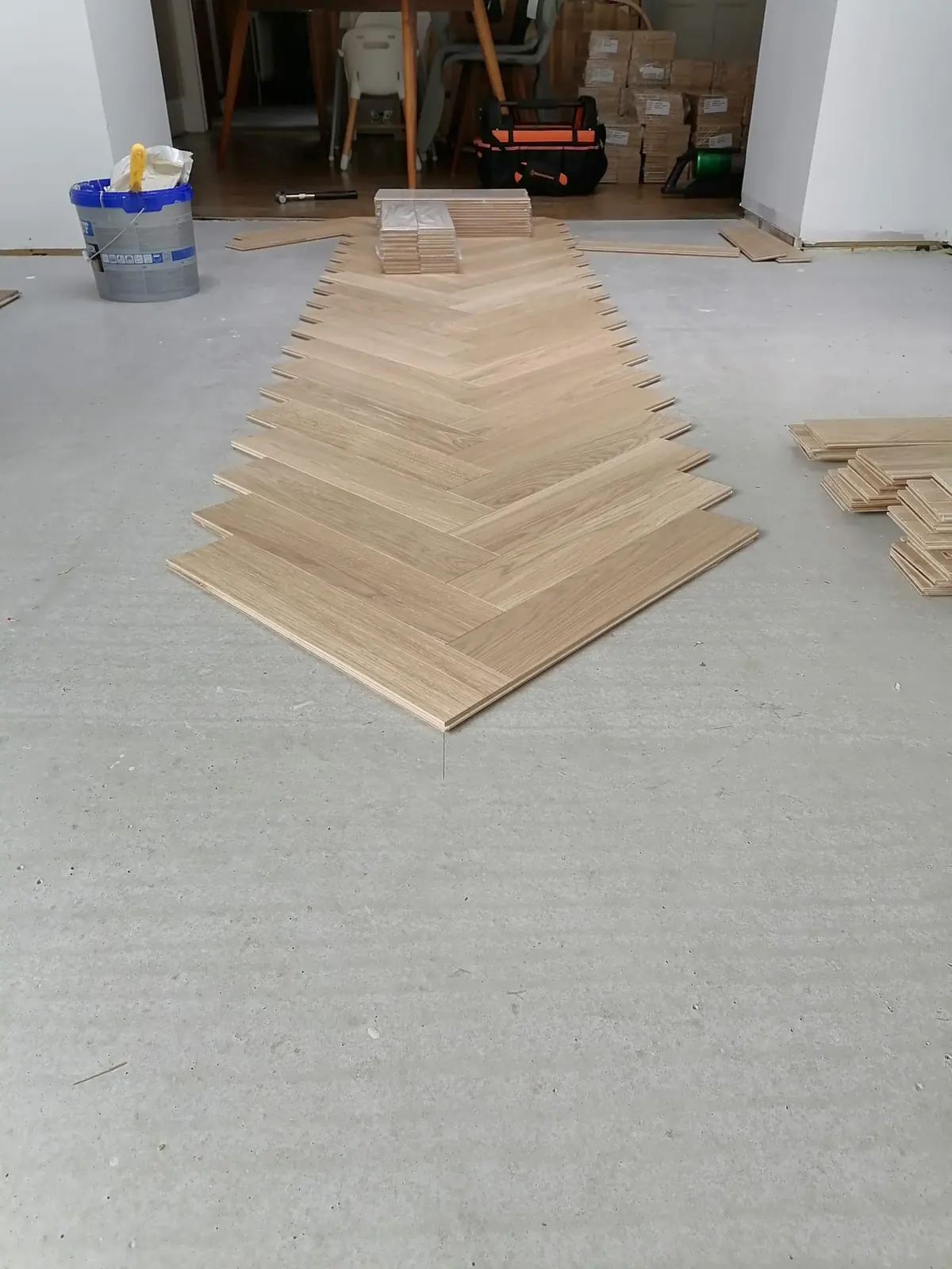Ice Cream herringbone running between kitchen units