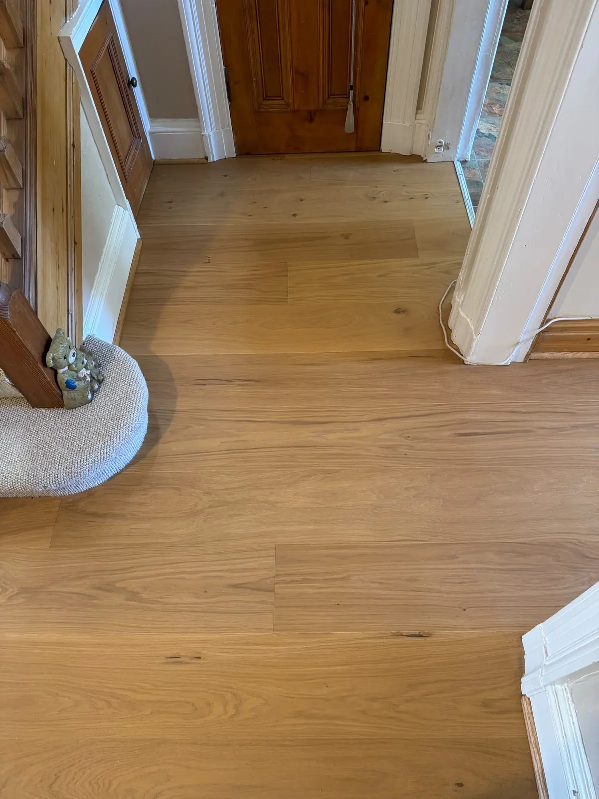 220mm oak planks at the foot of the stairs